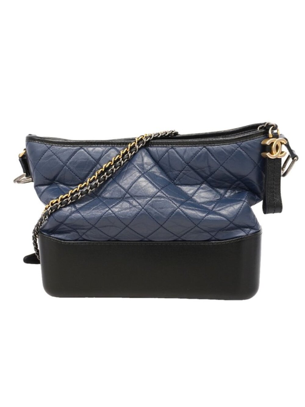 Chanel Shoulder Bag Gabrielle Hobo Leather Navy Black Gold Silver
